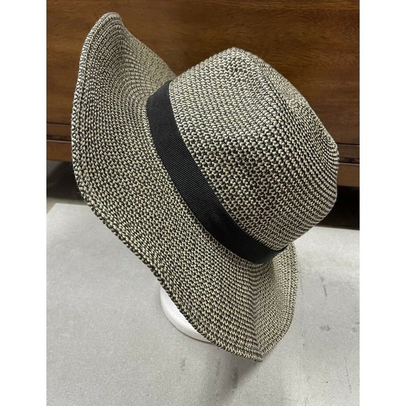 J. Crew Packable straw hat H8871 black ivory M/L